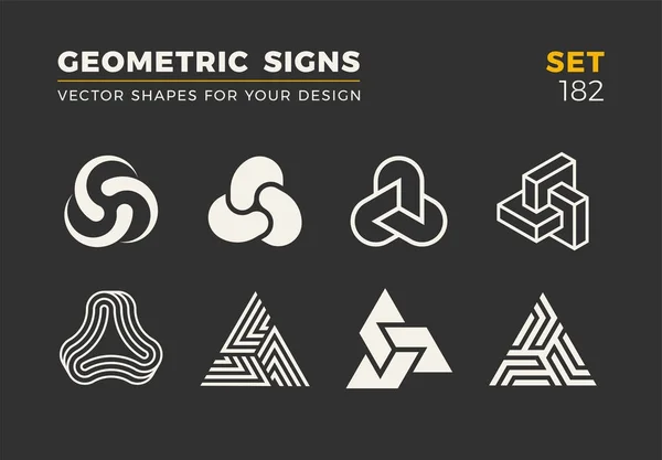 Sekiz minimalist trendy şekiller kümesi. Şık vektör logo amblem tasarımınız için. Basit evrensel geometrik işaretleri koleksiyonu.