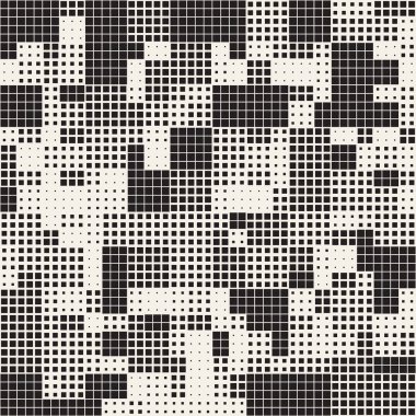 Modern şık noktalı resim doku. Rasgele boyutu kareler sonsuz arka plan. Vektör sorunsuz kaotik kareler mozaik desen