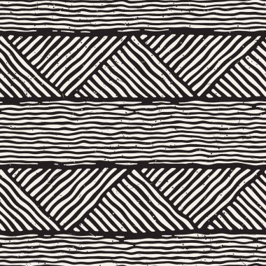 Elle çizilmiş stil etnik seamless modeli. Arka plan siyah ve beyaz fayans soyut geometrik çizgiler.
