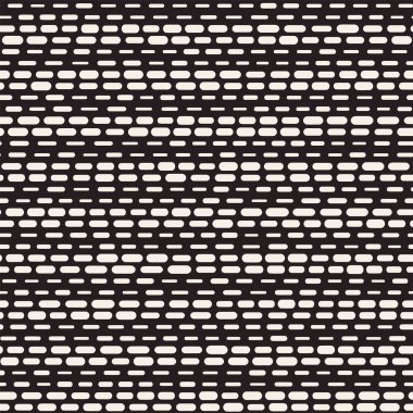 Siyah ve beyaz düzensiz kesik çizgiler desen yuvarlanır. Modern soyut vektör sorunsuz arka plan. Şık kaotik dikdörtgen çizgili Mosai