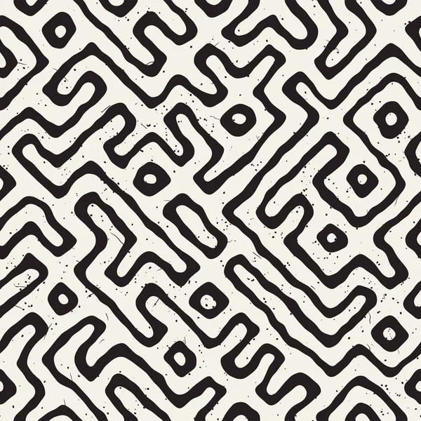 Vektör sorunsuz siyah ve beyaz düzensiz labirent desen yuvarlanır. Soyut el geometrik arka plan çekilmiş