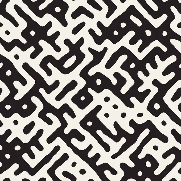 Vektör sorunsuz siyah ve beyaz düzensiz labirent desen yuvarlanır. Soyut el geometrik arka plan çekilmiş