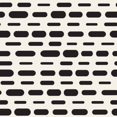 Siyah ve beyaz düzensiz kesik çizgiler desen yuvarlanır. Modern soyut vektör sorunsuz arka plan. Şık kaotik dikdörtgen çizgili Mosai