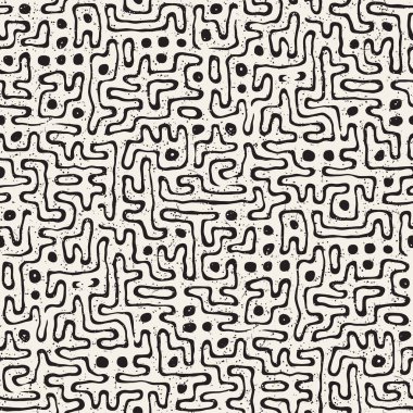 Elle çizilmiş stil soyut seamless modeli siyah beyaz. Retro serbest çentikli çizgiler doku.