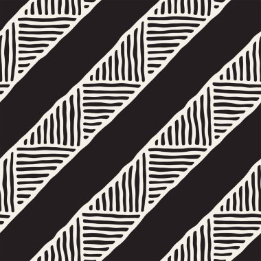 Elle çizilmiş stil etnik seamless modeli. Arka plan siyah ve beyaz fayans soyut geometrik çizgiler.
