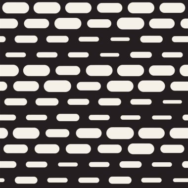 Siyah ve beyaz düzensiz kesik çizgiler desen yuvarlanır. Modern soyut vektör sorunsuz arka plan. Şık kaotik dikdörtgen çizgili Mosai
