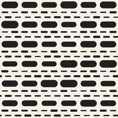 Siyah ve beyaz düzensiz kesik çizgiler desen yuvarlanır. Modern soyut vektör sorunsuz arka plan. Şık kaotik dikdörtgen çizgili Mosai