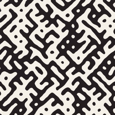 Vektör sorunsuz siyah ve beyaz düzensiz labirent desen yuvarlanır. Soyut el geometrik arka plan çekilmiş