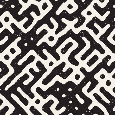 Vektör sorunsuz siyah ve beyaz düzensiz labirent desen yuvarlanır. Soyut el geometrik arka plan çekilmiş