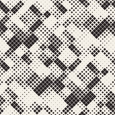 Modern şık noktalı resim doku. Rasgele boyutu kareler sonsuz arka plan. Vektör sorunsuz kaotik kareler mozaik desen