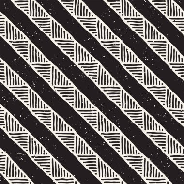 Elle çizilmiş stil etnik seamless modeli. Arka plan siyah ve beyaz fayans soyut geometrik çizgiler.