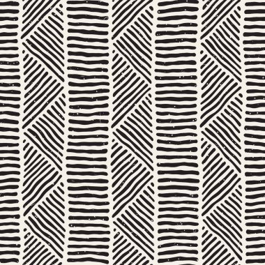 Elle çizilmiş stil etnik seamless modeli. Arka plan siyah ve beyaz fayans soyut geometrik çizgiler.
