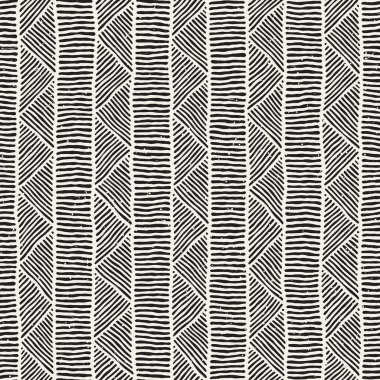 Elle çizilmiş stil etnik seamless modeli. Arka plan siyah ve beyaz fayans soyut geometrik çizgiler.