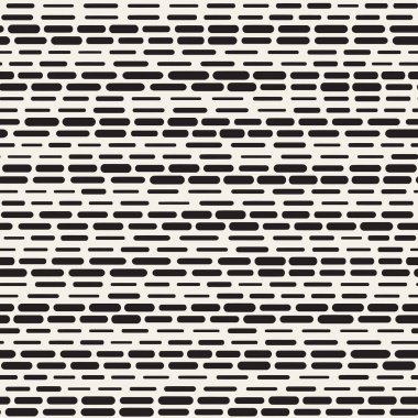 Siyah ve beyaz düzensiz kesik çizgiler desen yuvarlanır. Modern soyut vektör sorunsuz arka plan. Şık kaotik dikdörtgen çizgili Mosai