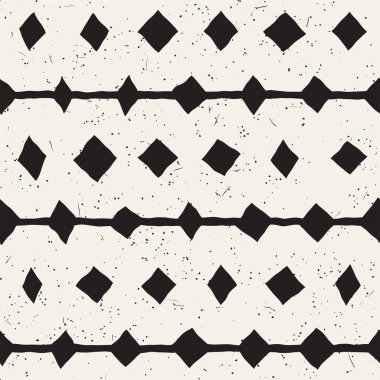 Elle çizilmiş stil etnik seamless modeli. Grungy geometrik şekiller arka plan siyah ve beyaz.
