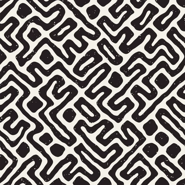 Vektör sorunsuz siyah ve beyaz düzensiz labirent desen yuvarlanır. Soyut el geometrik arka plan çekilmiş