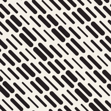Siyah ve beyaz düzensiz kesik çizgiler desen yuvarlanır. Modern soyut vektör sorunsuz arka plan. Şık kaotik dikdörtgen çizgili Mosai