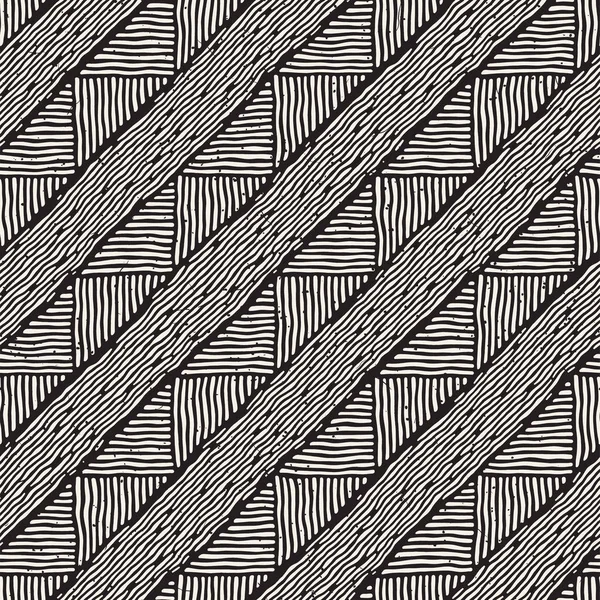 手描きスタイル エスニック シームレス パターン 抽象的な幾何学的なラインの黒と白のタイル張りの背景 — ストックベクタ