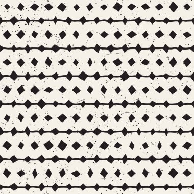 Elle çizilmiş stil etnik seamless modeli. Grungy geometrik şekiller arka plan siyah ve beyaz.
