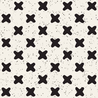 Elle çizilmiş stil etnik seamless modeli. Grungy geometrik şekiller arka plan siyah ve beyaz.