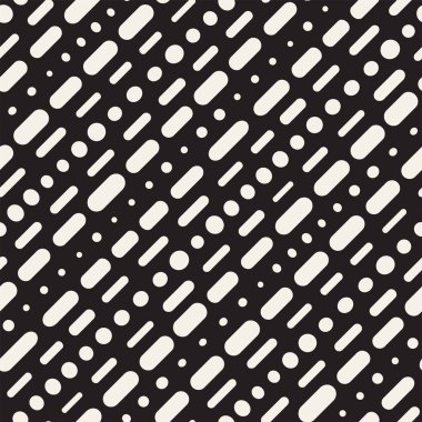 Siyah ve beyaz düzensiz kesik çizgiler desen yuvarlanır. Modern soyut vektör sorunsuz arka plan. Şık kaotik dikdörtgen çizgili Mosai