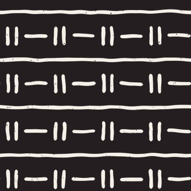 Elle çizilmiş stil etnik seamless modeli. Grungy geometrik şekiller arka plan siyah ve beyaz.