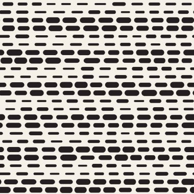 Siyah ve beyaz düzensiz kesik çizgiler desen yuvarlanır. Modern soyut vektör sorunsuz arka plan. Şık kaotik dikdörtgen çizgili Mosai