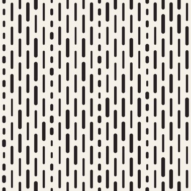 Siyah ve beyaz düzensiz kesik çizgiler desen yuvarlanır. Modern soyut vektör sorunsuz arka plan. Şık kaotik dikdörtgen çizgili Mosai