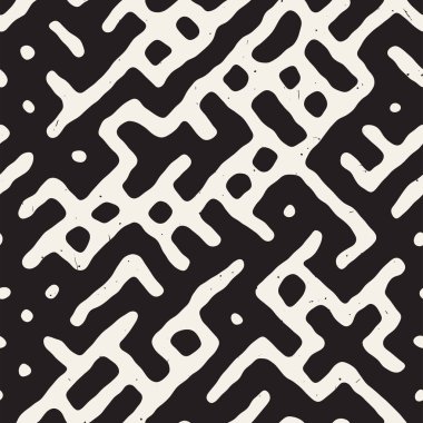 Vektör sorunsuz siyah ve beyaz düzensiz labirent desen yuvarlanır. Soyut el geometrik arka plan çekilmiş