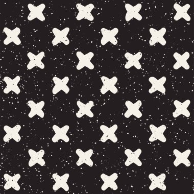 Elle çizilmiş stil etnik seamless modeli. Grungy geometrik şekiller arka plan siyah ve beyaz.