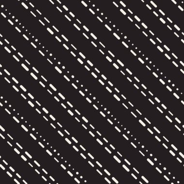 Siyah ve beyaz düzensiz kesik çizgiler desen yuvarlanır. Modern soyut vektör sorunsuz arka plan. Şık kaotik dikdörtgen çizgili Mosai