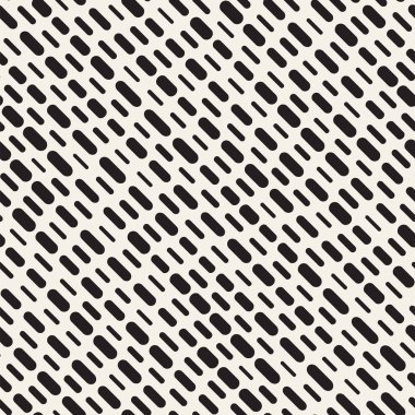 Siyah ve beyaz düzensiz kesik çizgiler desen yuvarlanır. Modern soyut vektör sorunsuz arka plan. Şık kaotik dikdörtgen çizgili Mosai