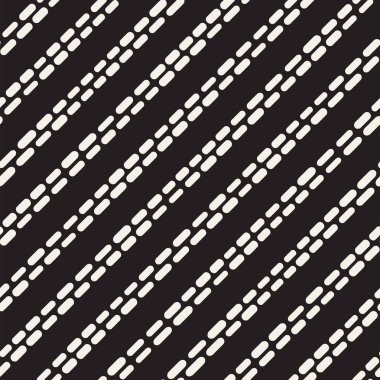 Siyah ve beyaz düzensiz kesik çizgiler desen yuvarlanır. Modern soyut vektör sorunsuz arka plan. Şık kaotik dikdörtgen çizgili Mosai