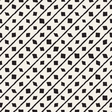 Elle çizilmiş stil etnik seamless modeli. Grungy geometrik şekiller arka plan siyah ve beyaz.