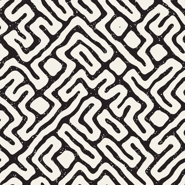 Vektör sorunsuz siyah ve beyaz düzensiz labirent desen yuvarlanır. Soyut el geometrik arka plan çekilmiş