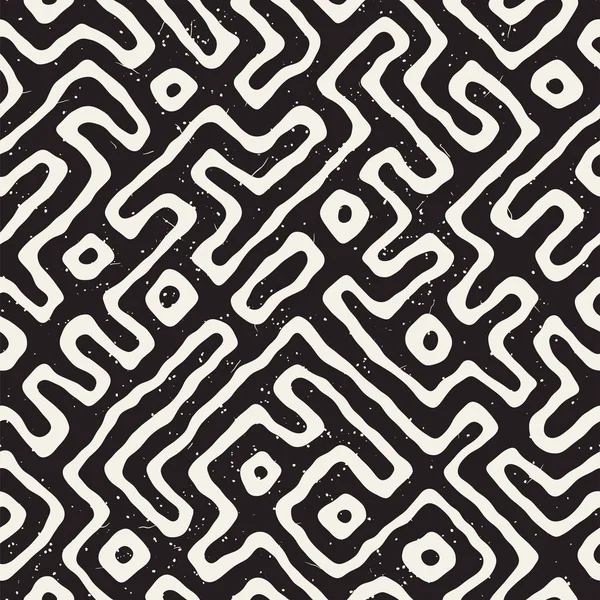 Vektör sorunsuz siyah ve beyaz düzensiz labirent desen yuvarlanır. Soyut el geometrik arka plan çekilmiş
