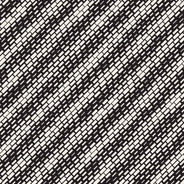 Siyah ve beyaz düzensiz kesik çizgiler desen yuvarlanır. Modern soyut vektör sorunsuz arka plan. Şık kaotik dikdörtgen çizgili Mosai