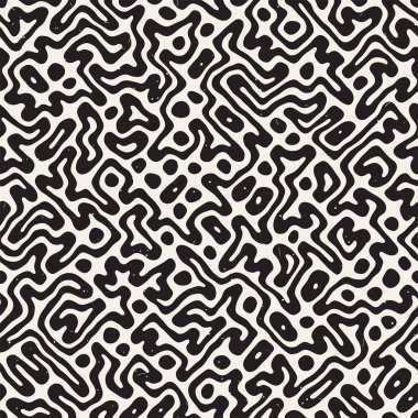 Vektör sorunsuz siyah ve beyaz düzensiz labirent desen yuvarlanır. Soyut el geometrik arka plan çekilmiş