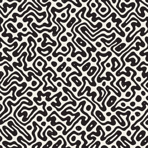 Vektör sorunsuz siyah ve beyaz düzensiz labirent desen yuvarlanır. Soyut el geometrik arka plan çekilmiş
