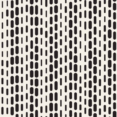 Siyah ve beyaz düzensiz kesik çizgiler desen yuvarlanır. Modern soyut vektör sorunsuz arka plan. Şık kaotik dikdörtgen çizgili Mosai