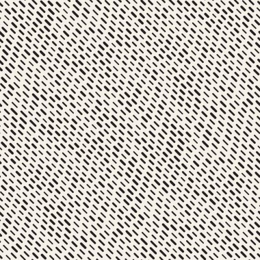 Siyah ve beyaz düzensiz kesik çizgiler desen yuvarlanır. Modern soyut vektör sorunsuz arka plan. Şık kaotik dikdörtgen çizgili Mosai