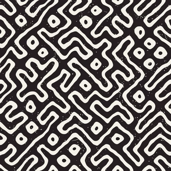 Vektör sorunsuz siyah ve beyaz düzensiz labirent desen yuvarlanır. Soyut el geometrik arka plan çekilmiş