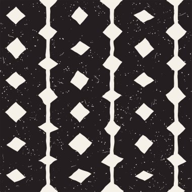 Elle çizilmiş stil etnik seamless modeli. Grungy geometrik şekiller arka plan siyah ve beyaz.