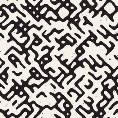 Vektör sorunsuz siyah ve beyaz düzensiz labirent desen yuvarlanır. Soyut el geometrik arka plan çekilmiş
