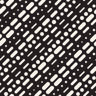 Siyah ve beyaz düzensiz kesik çizgiler desen yuvarlanır. Modern soyut vektör sorunsuz arka plan. Şık kaotik dikdörtgen çizgili Mosai