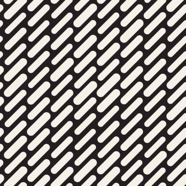 Siyah ve beyaz düzensiz kesik çizgiler desen yuvarlanır. Modern soyut vektör sorunsuz arka plan. Şık kaotik dikdörtgen çizgili Mosai