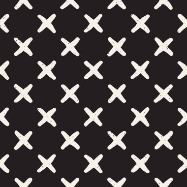 Elle çizilmiş stil etnik seamless modeli. Grungy geometrik şekiller arka plan siyah ve beyaz.