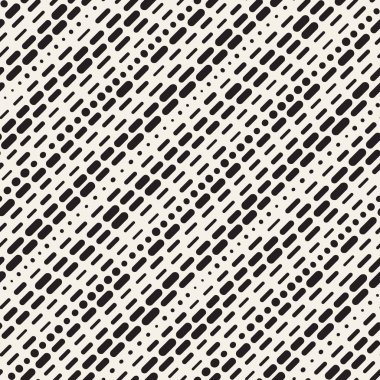 Siyah ve beyaz düzensiz kesik çizgiler desen yuvarlanır. Modern soyut vektör sorunsuz arka plan. Şık kaotik dikdörtgen çizgili Mosai