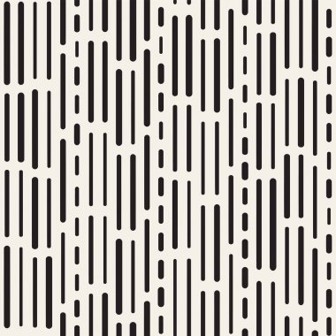 Siyah ve beyaz düzensiz kesik çizgiler desen yuvarlanır. Modern soyut vektör sorunsuz arka plan. Şık kaotik dikdörtgen çizgili Mosai