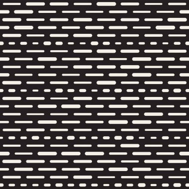 Siyah ve beyaz düzensiz kesik çizgiler desen yuvarlanır. Modern soyut vektör sorunsuz arka plan. Şık kaotik dikdörtgen çizgili Mosai